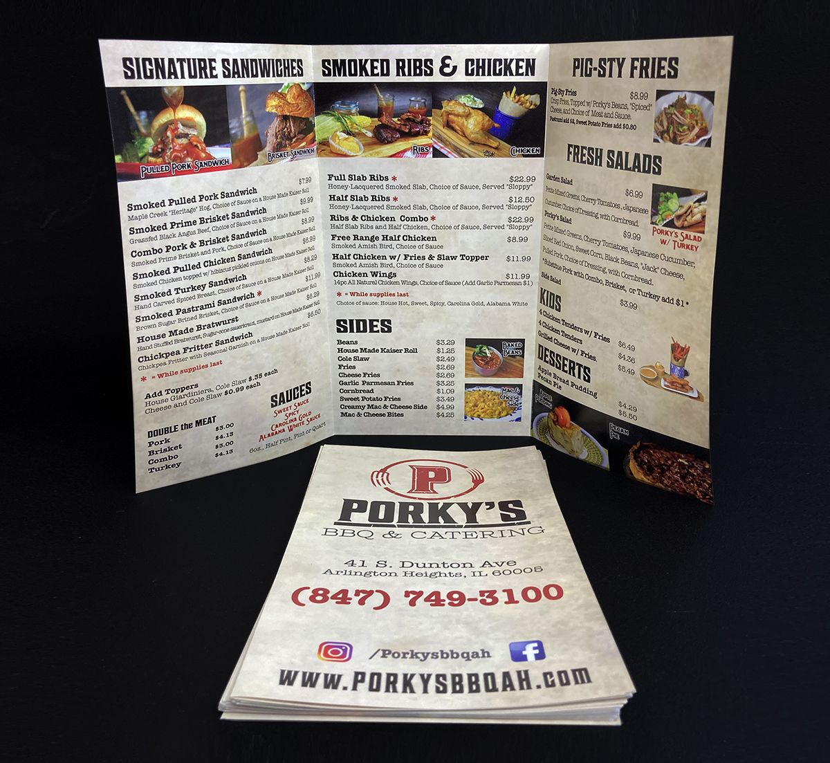 Menu Design and Printing to Match Restaurant Website Design