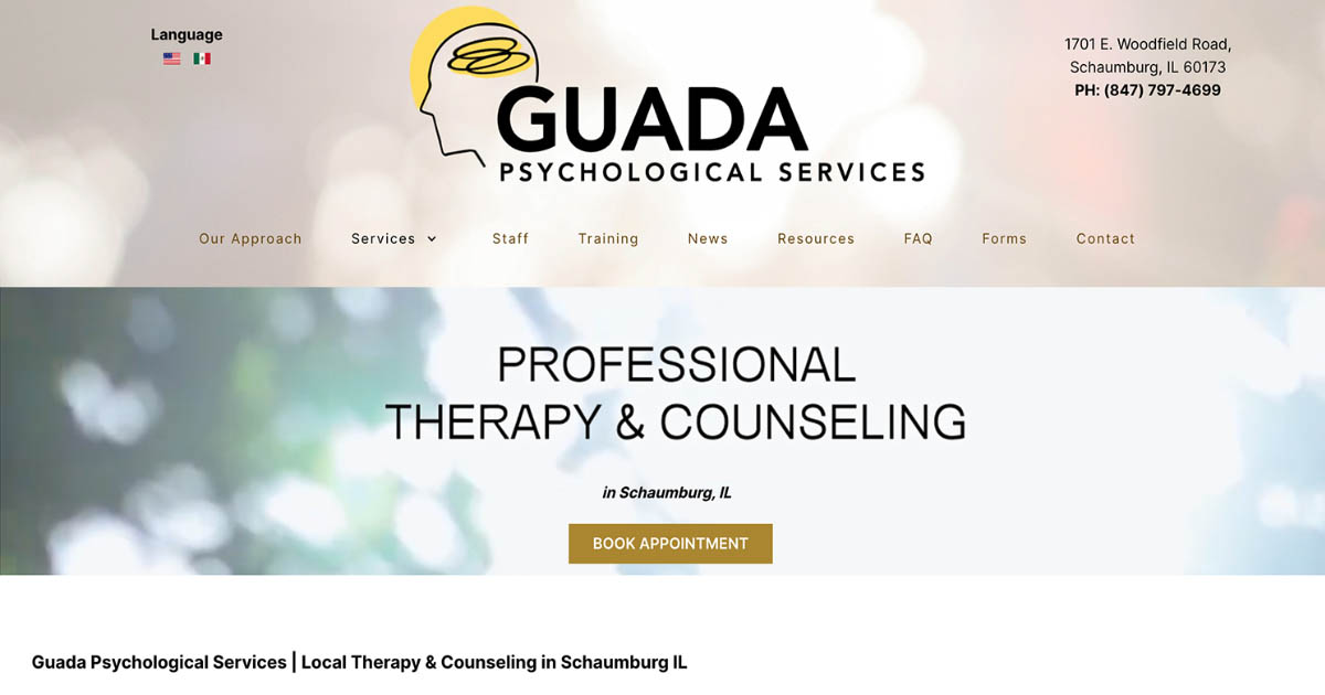 Guada Psychological | Therapist & Counseling Multilingual Web Design in Schaumburg IL  